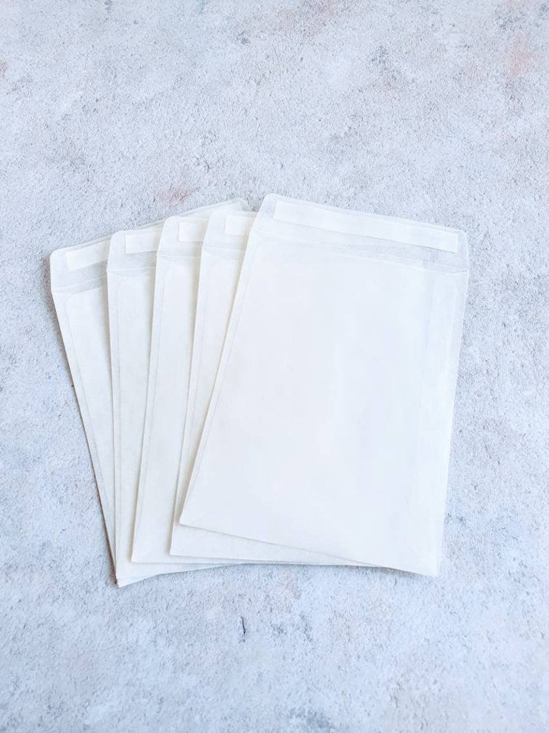 Enveloppes en cristal à décoller et à sceller. Écologiques, biodégradables, compostables et au pH neutre. Pochettes pour cadeaux de mariage. Sacs cadeaux. À faire soi-même.