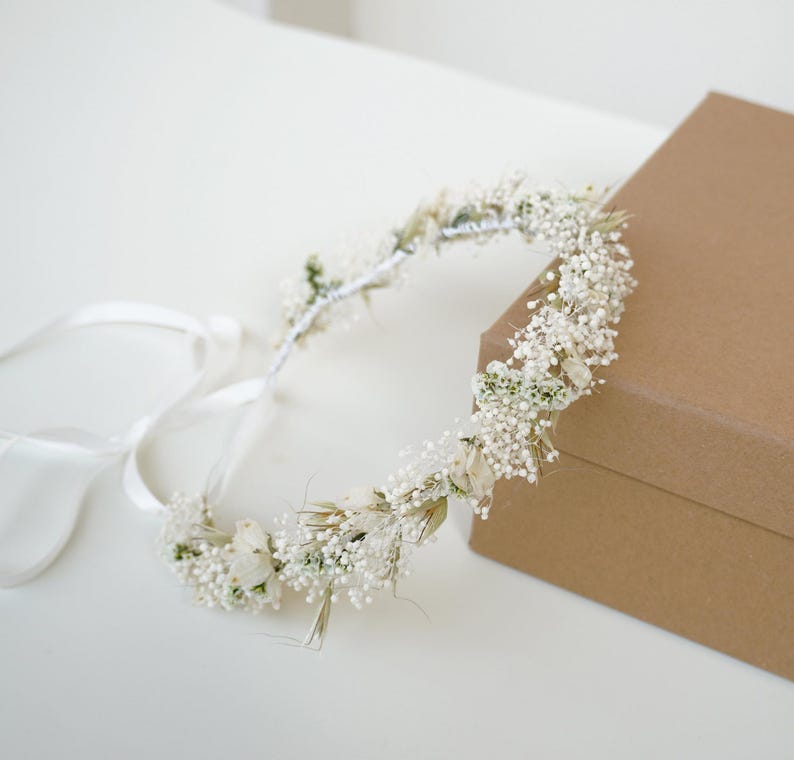 Couronne de gypsophile, couronne de fleurs séchées, couronnes de mariée, couronne de mariage, couronne de mariée bohème