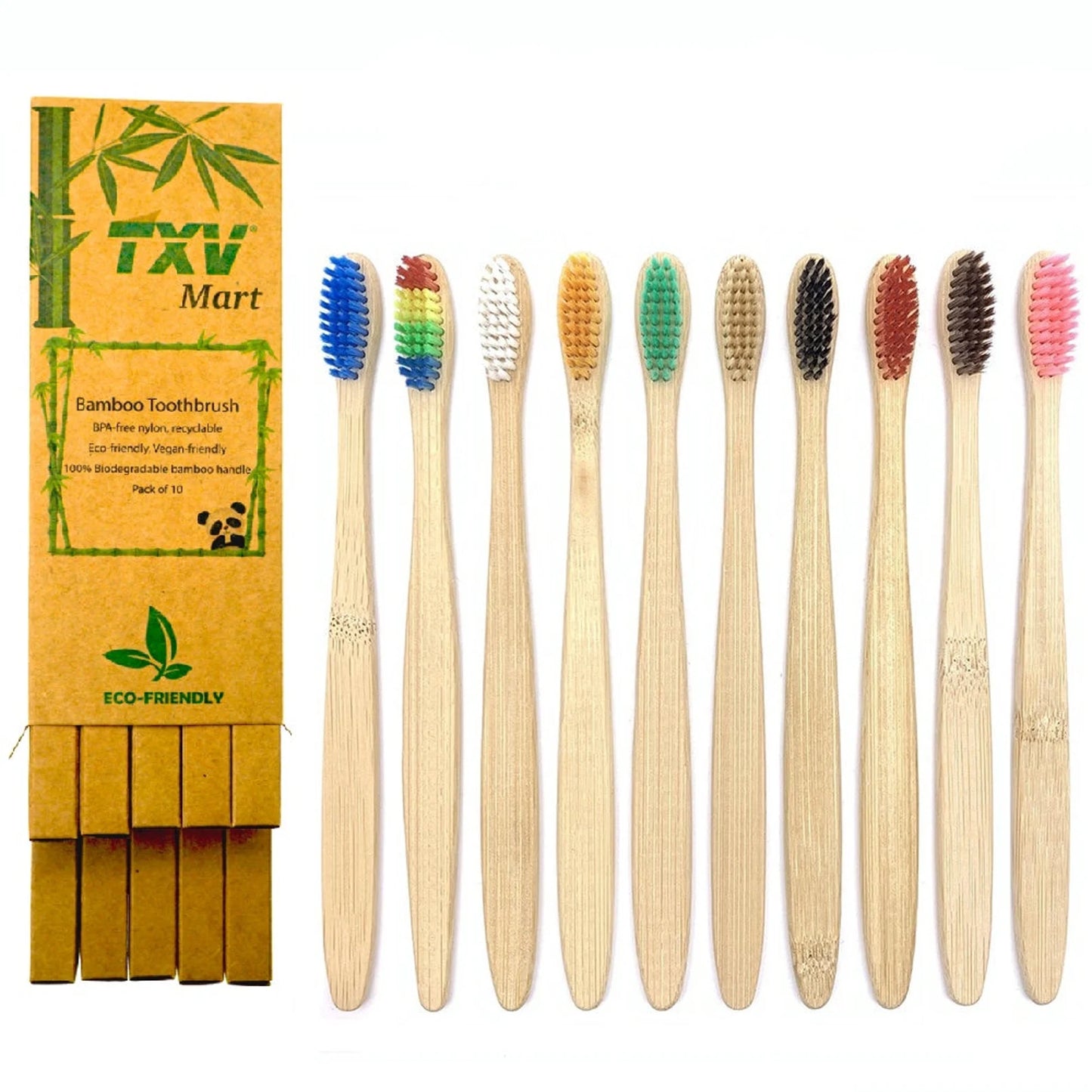 Brosses à dents en bambou pour enfants 100 % matières végétales / Poils en huile de ricin / Souples / Manche en bois / Naturelles / Durables / Zéro déchet / Véganes