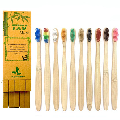 Brosses à dents en bambou pour enfants 100 % matières végétales / Poils en huile de ricin / Souples / Manche en bois / Naturelles / Durables / Zéro déchet / Véganes