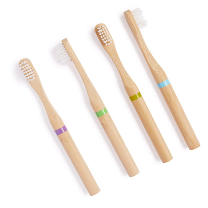 Brosses à dents en bambou pour enfants 100 % matières végétales / Poils en huile de ricin / Souples / Manche en bois / Naturelles / Durables / Zéro déchet / Véganes