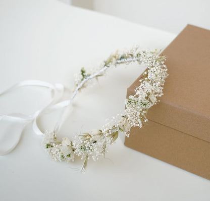 Couronne de gypsophile, couronne de fleurs séchées, couronnes de mariée, couronne de mariage, couronne de mariée bohème