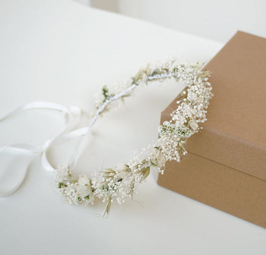 Couronne de gypsophile, couronne de fleurs séchées, couronnes de mariée, couronne de mariage, couronne de mariée bohème