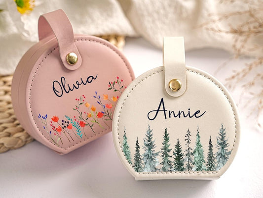 Coffret à bijoux personnalisé, coffret à bijoux avec fleur de naissance, cadeaux de mariage pour demoiselle d'honneur, coffret à bijoux de voyage avec nom, coffret à bijoux, cadeau d'anniversaire pour femme